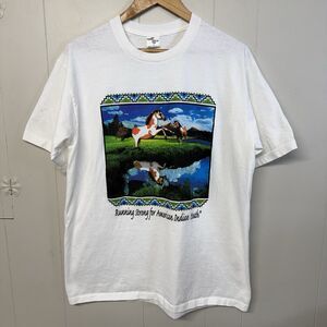 Vintage 90's Running Strong for American Indian Youth Horse T-Shirt Men L EUC